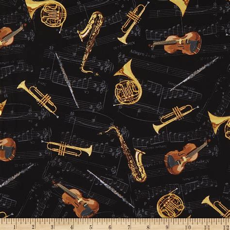 timeless treasures metallic instrumental clef black fabric|Timeless Treasures Metallic Orchestra Tossed G.